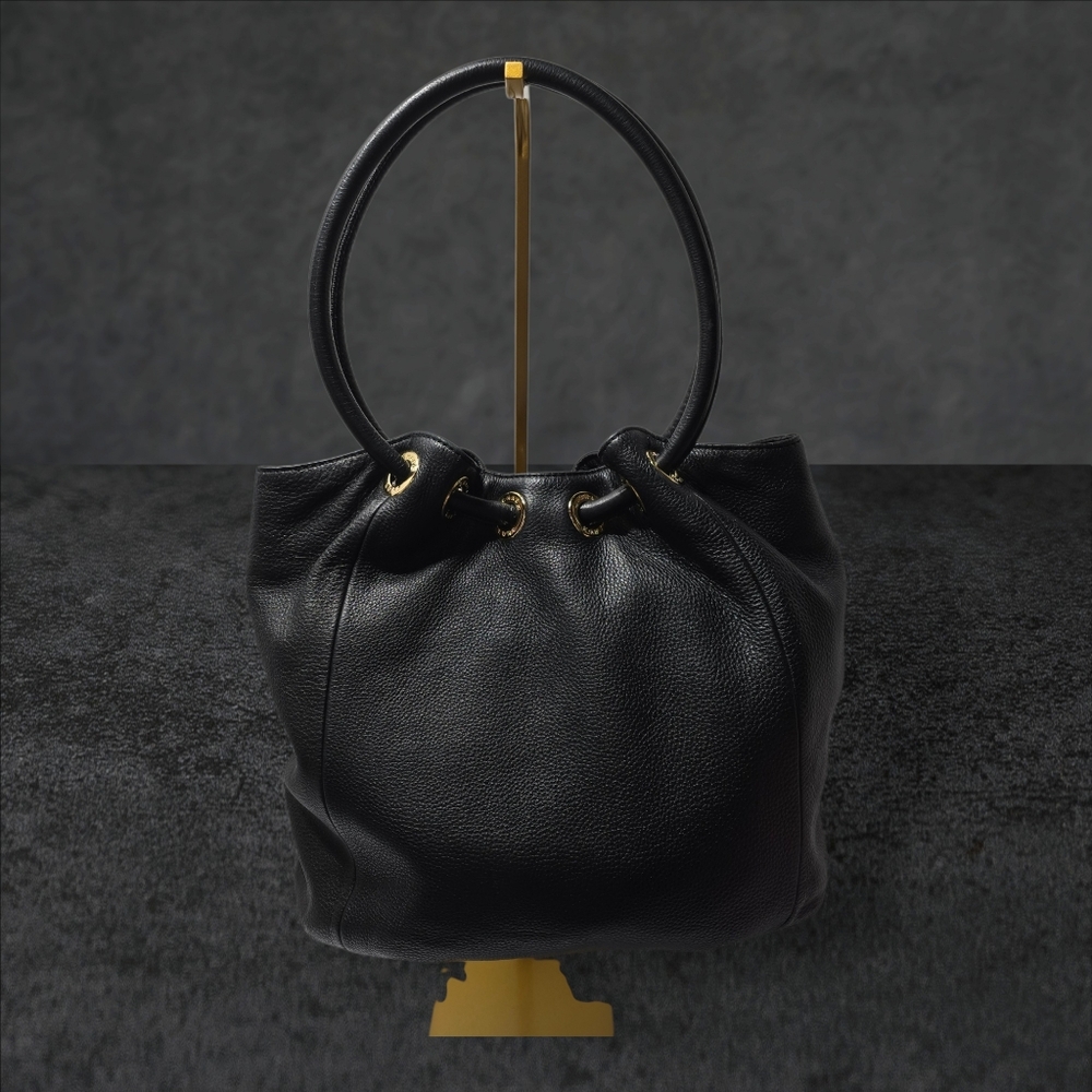 Michael Kors East West Black Pebbled Leather Bucket Bag Round Handles Large - Picture 11 of 16